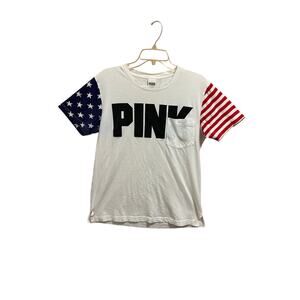 Victoria's Secret PINK White T-Shirt with American Flag Sleeves - Women’s Size S